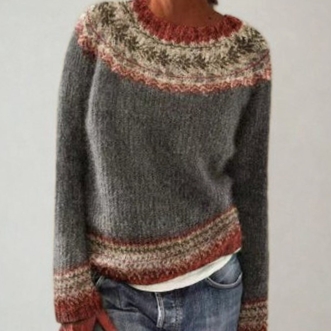 Johanna | Pull en tricot à col rond pour femmes avec motif norvégien rétro