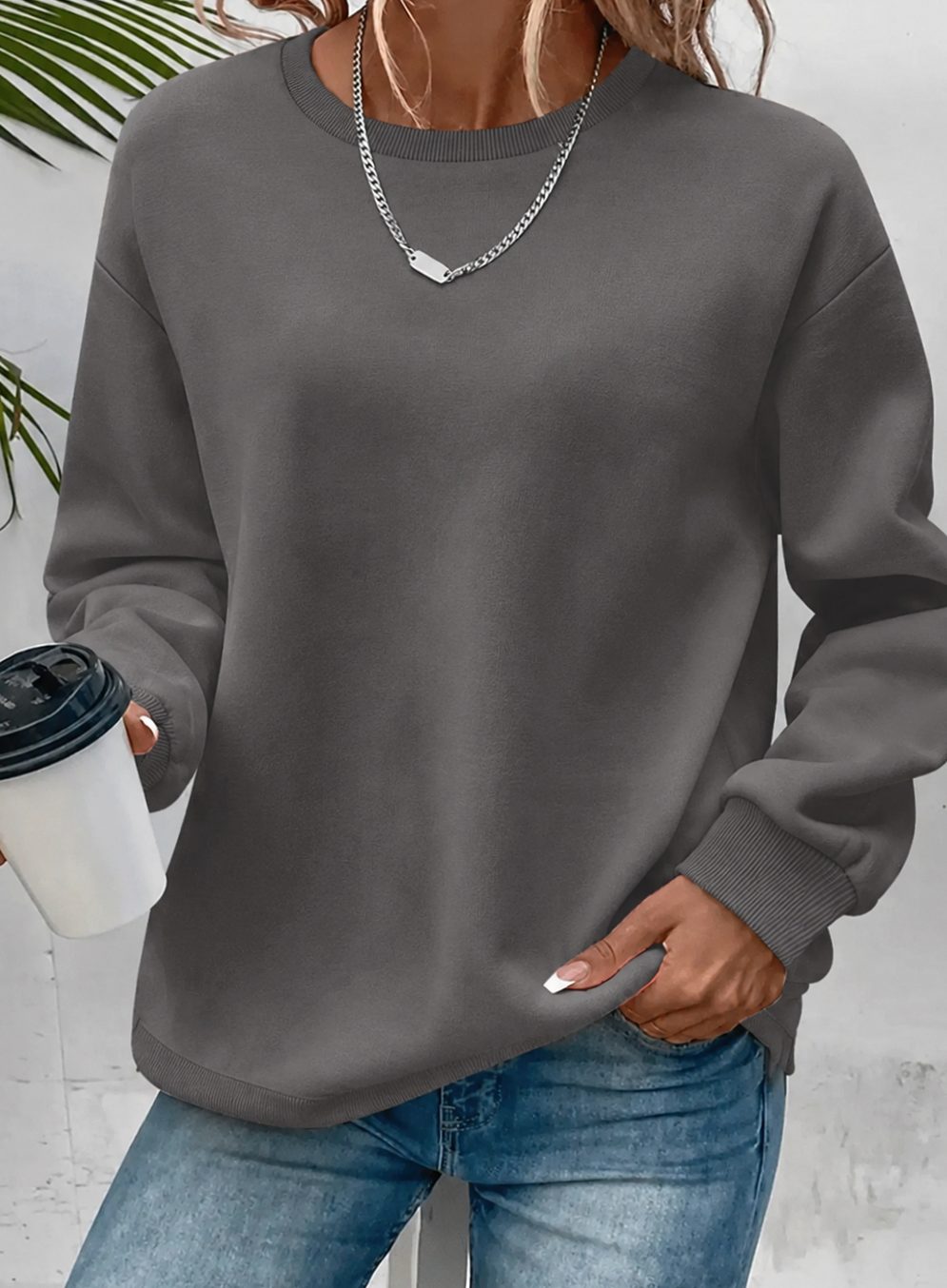 Hannah | Sweat-shirt Femme Col Rond Coupe Ample Manches Longues