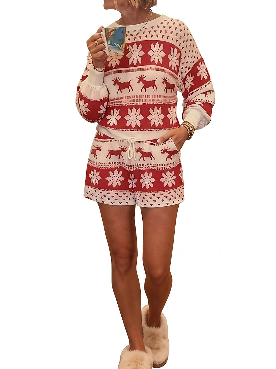 Ensemble femme avec imprimé renne et flocons de neige