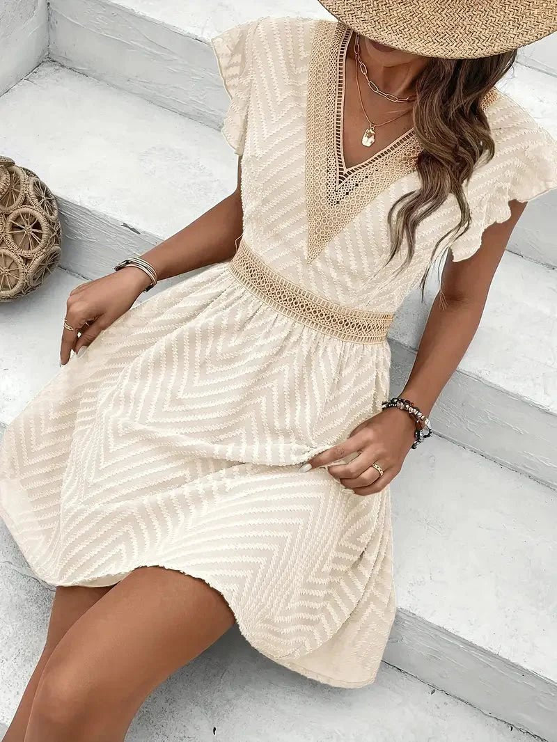 Elisabeth | Robe d'été pour femmes avec décolleté en V et détails en dentelle à manches courtes
