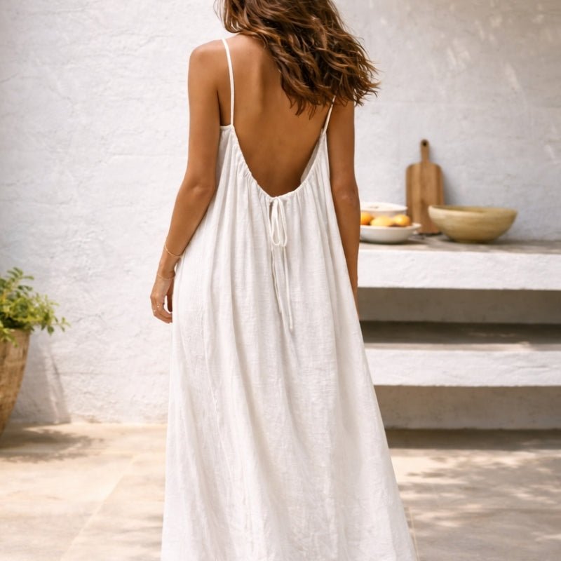 Lena | Robe maxi d'été à bretelles spaghetti pour femmes, ample avec poches