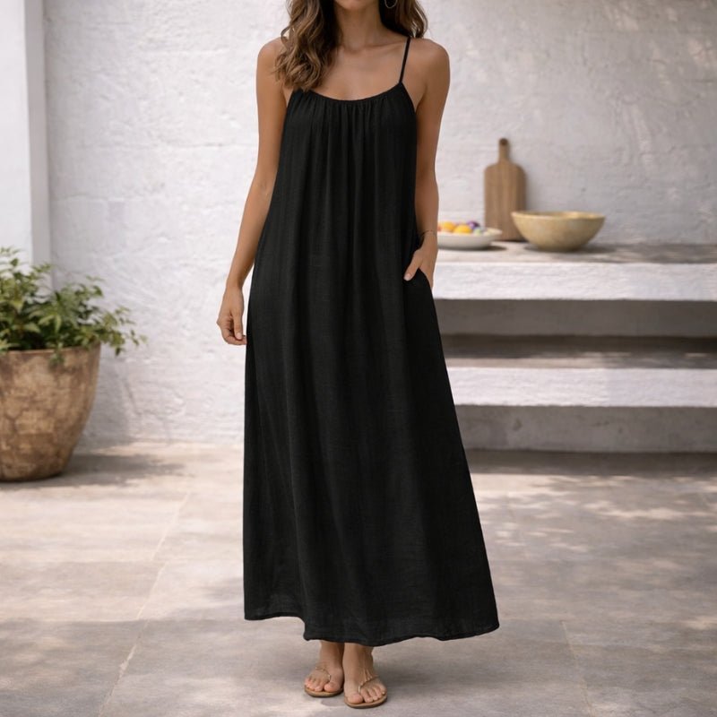 Lena | Robe maxi d'été à bretelles spaghetti pour femmes, ample avec poches