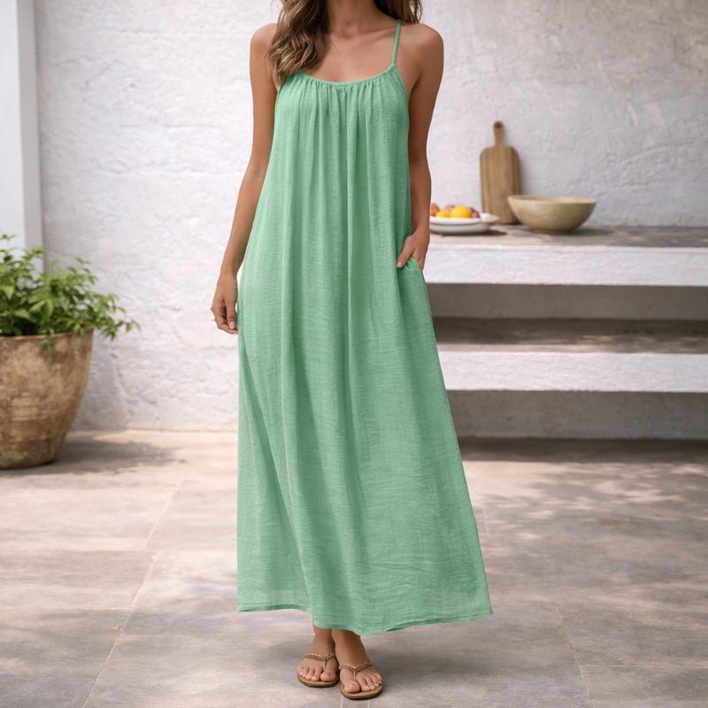 Lena | Robe maxi d'été à bretelles spaghetti pour femmes, ample avec poches