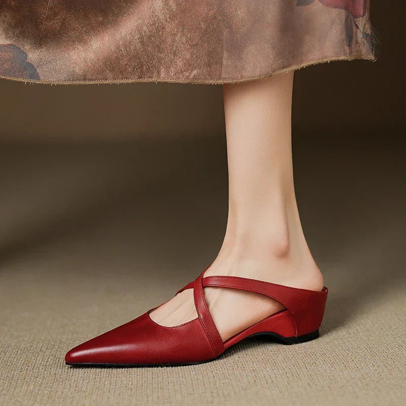 Mia | Mules à talons en cuir véritable avec lanières croisées pour femmes