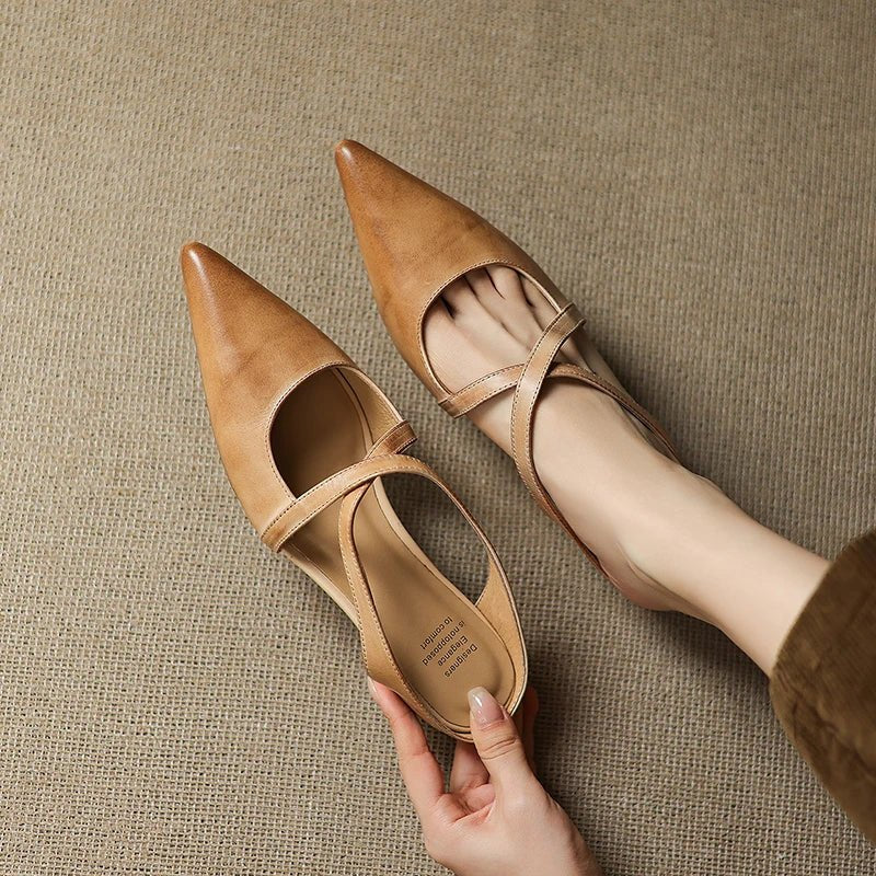 Mia | Mules à talons en cuir véritable avec lanières croisées pour femmes
