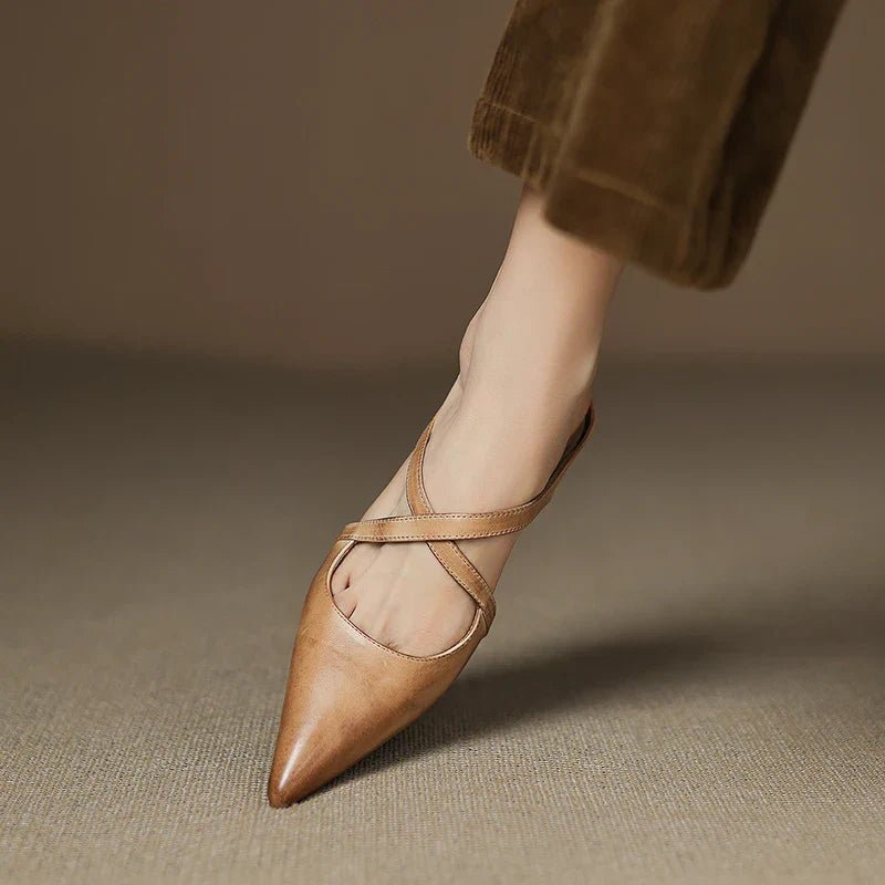Mia | Mules à talons en cuir véritable avec lanières croisées pour femmes
