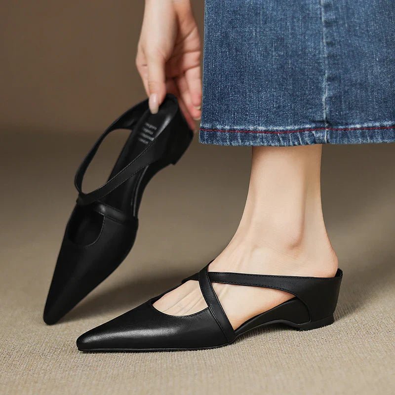 Mia | Mules à talons en cuir véritable avec lanières croisées pour femmes