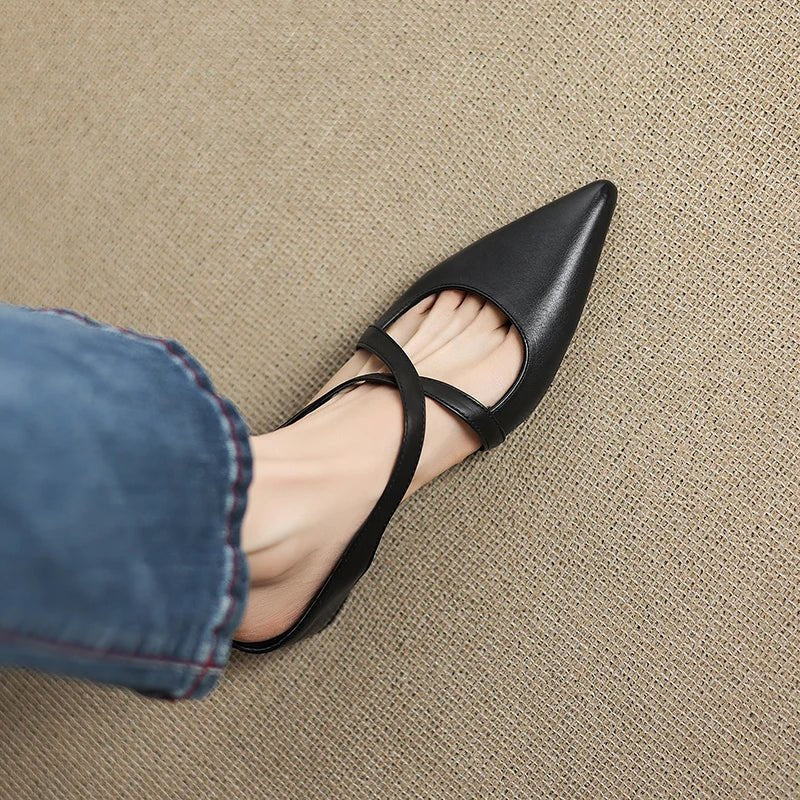 Mia | Mules à talons en cuir véritable avec lanières croisées pour femmes