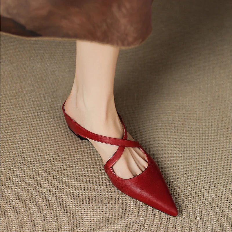 Mia | Mules à talons en cuir véritable avec lanières croisées pour femmes