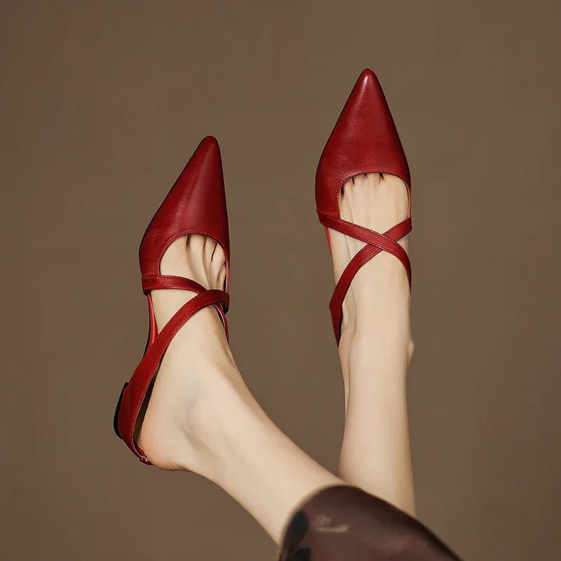 Mia | Mules à talons en cuir véritable avec lanières croisées pour femmes