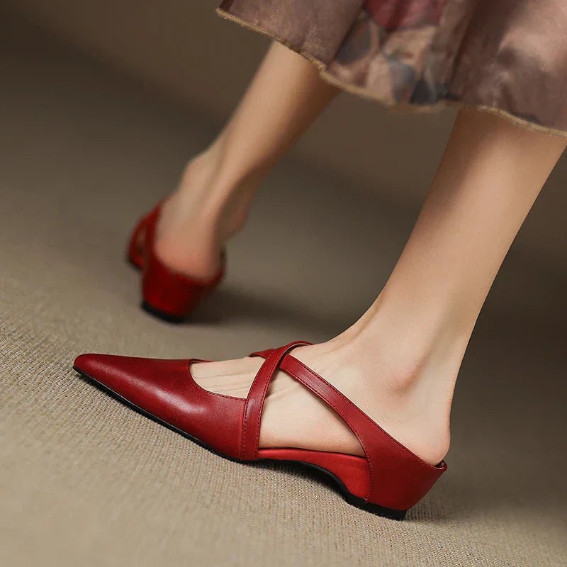 Mia | Mules à talons en cuir véritable avec lanières croisées pour femmes