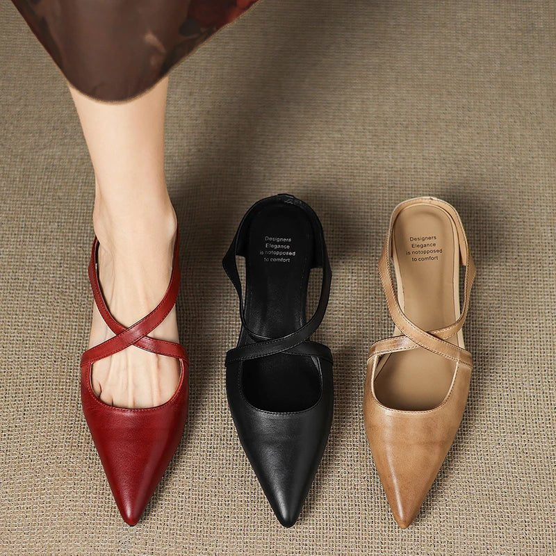 Mia | Mules à talons en cuir véritable avec lanières croisées pour femmes