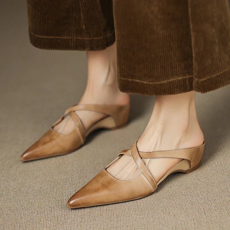 Mia | Mules à talons en cuir véritable avec lanières croisées pour femmes