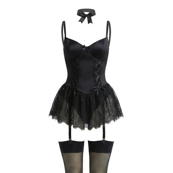Annika | Body bustier en dentelle pour femmes avec volants et porte-jarretelles