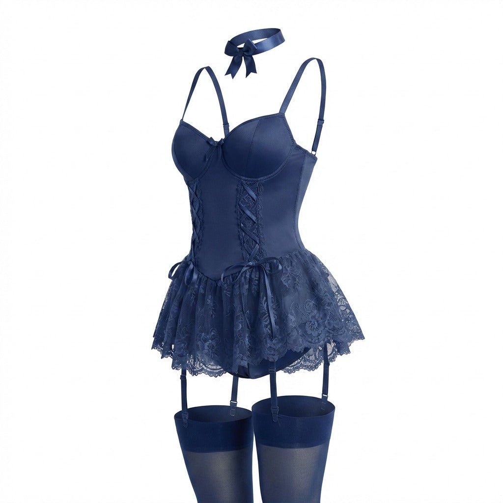 Annika | Body bustier en dentelle pour femmes avec volants et porte-jarretelles