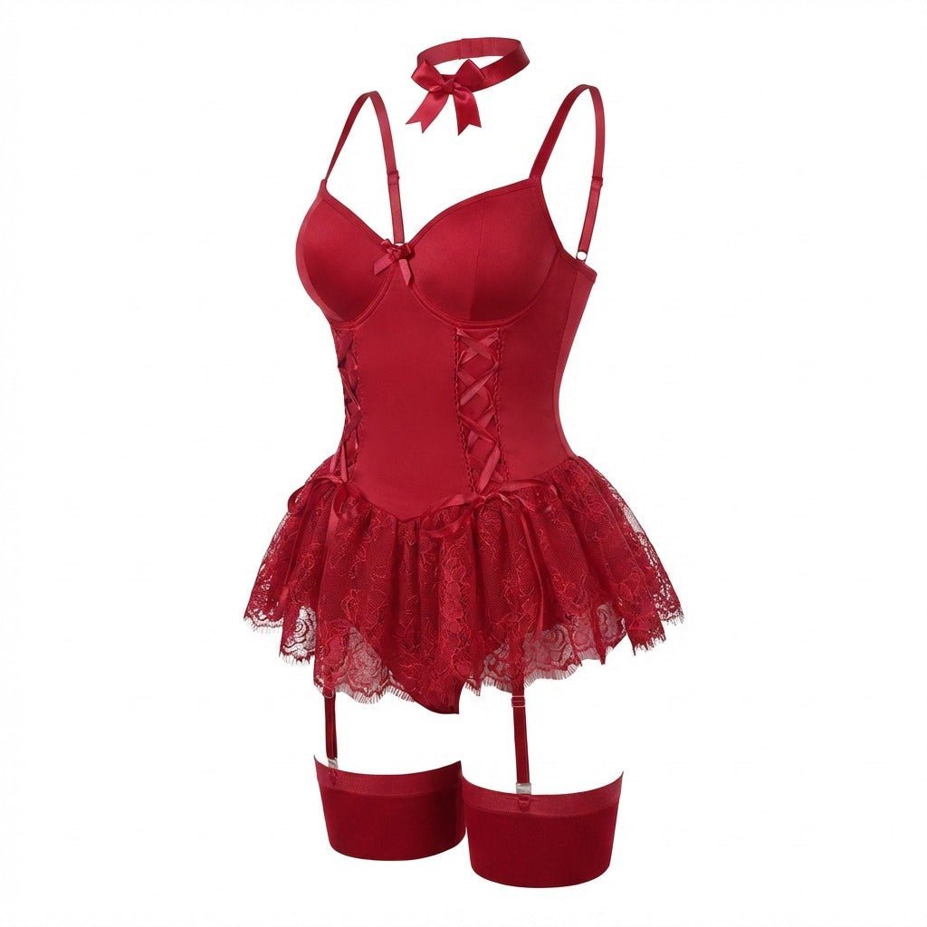 Annika | Body bustier en dentelle pour femmes avec volants et porte-jarretelles