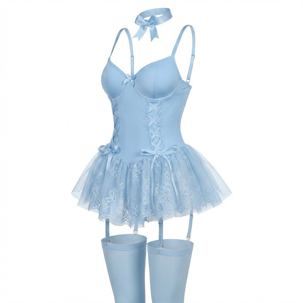 Annika | Body bustier en dentelle pour femmes avec volants et porte-jarretelles