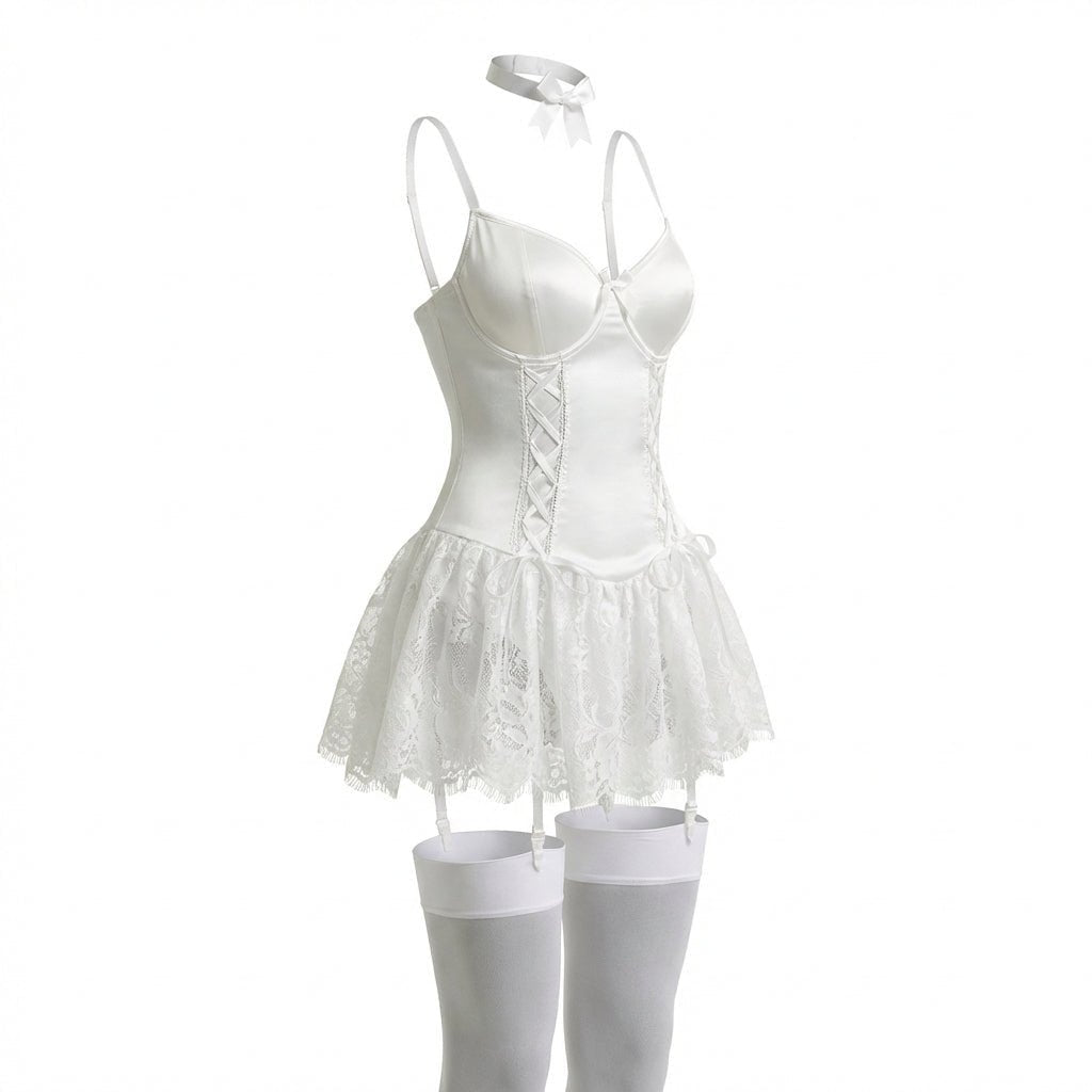 Annika | Body bustier en dentelle pour femmes avec volants et porte-jarretelles
