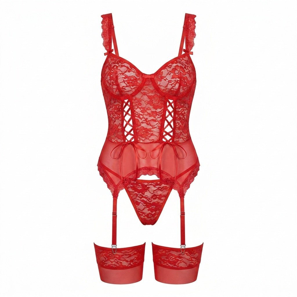 Sophie | Ensemble de lingerie en dentelle avec corset et porte-jarretelles pour femmes