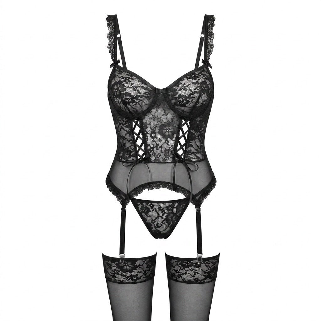 Sophie | Ensemble de lingerie en dentelle avec corset et porte-jarretelles pour femmes
