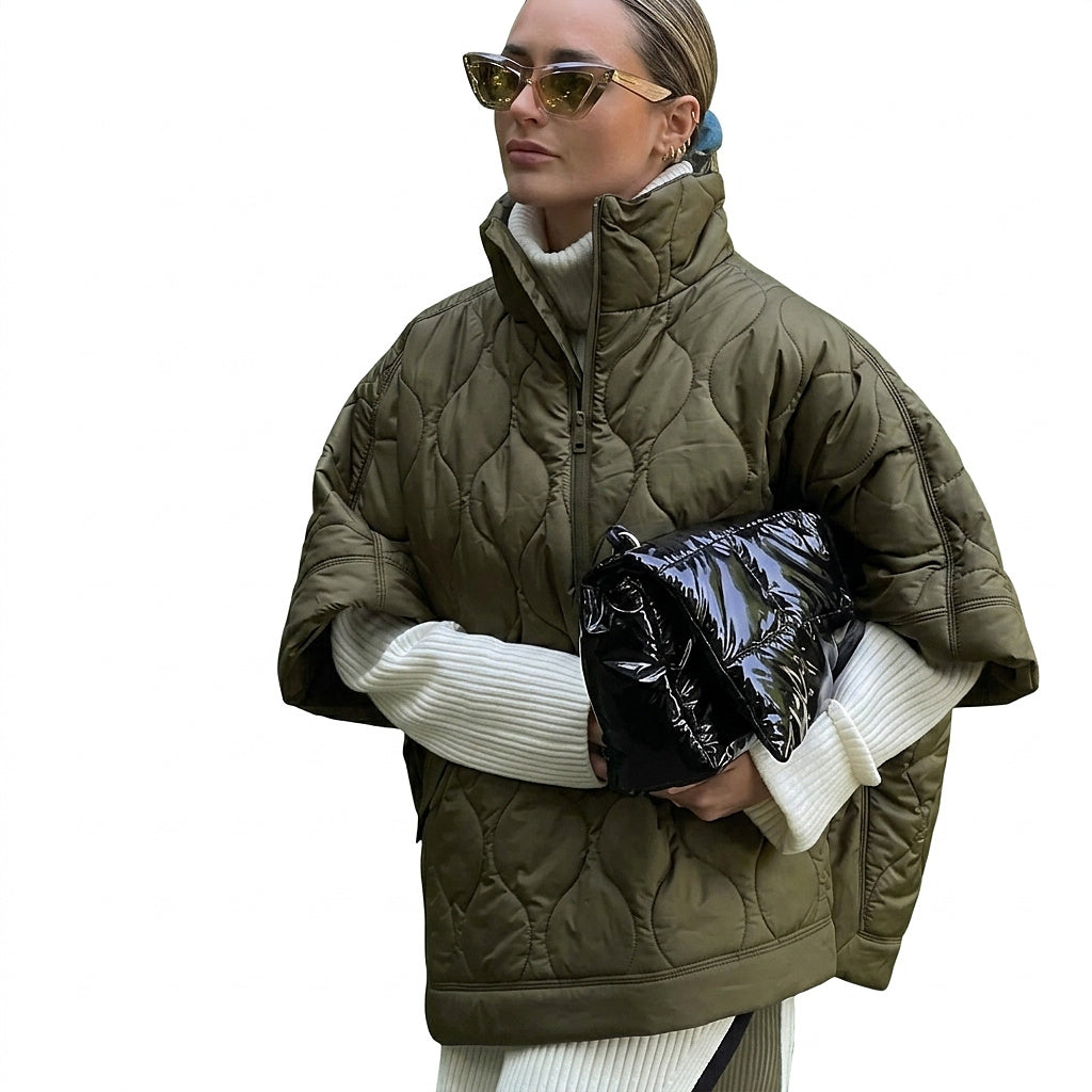 Veste Cape Matelassée pour Femmes avec Col Montant