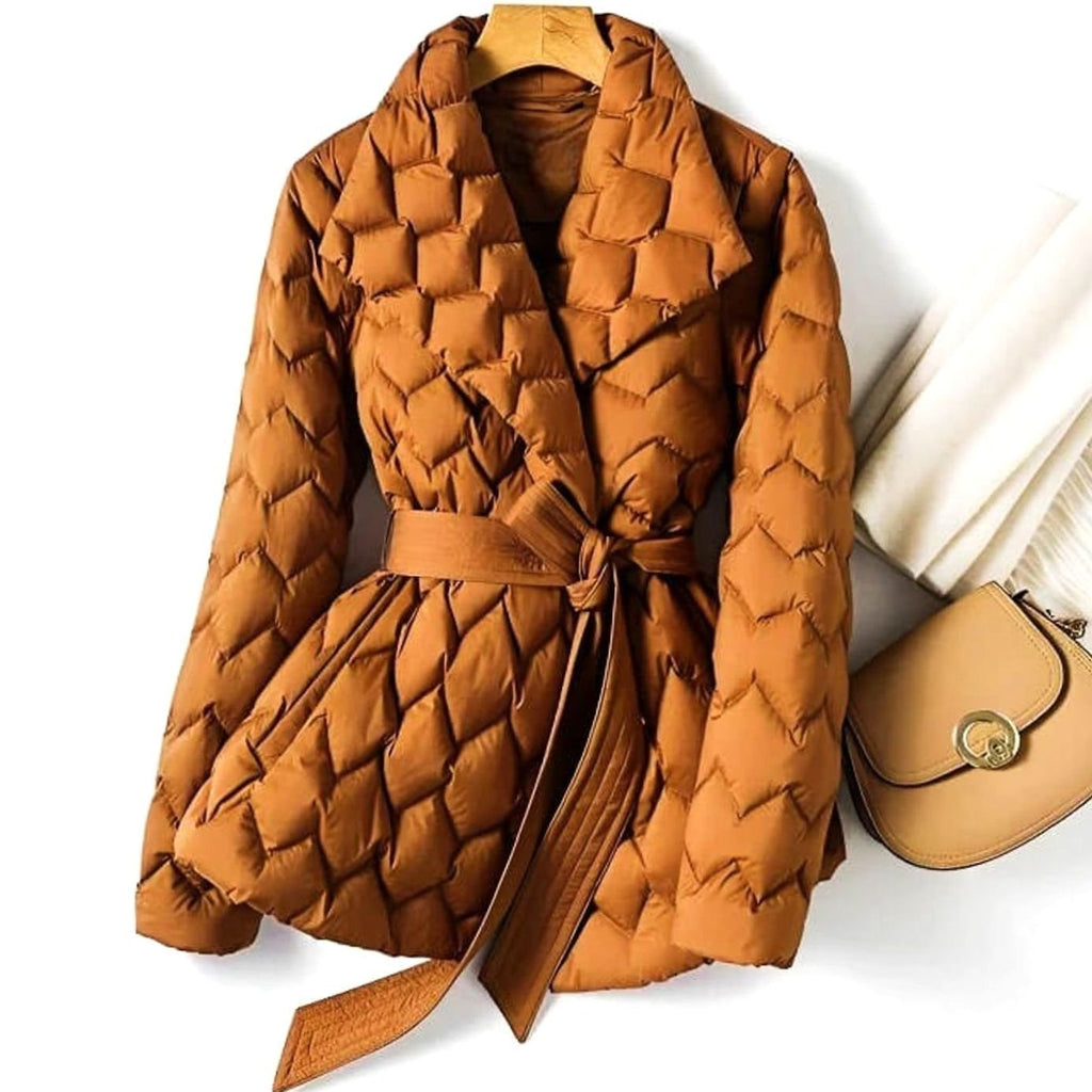 Marlene | Veste matelassée pour femmes avec ceinture à nouer et matelassage en losanges