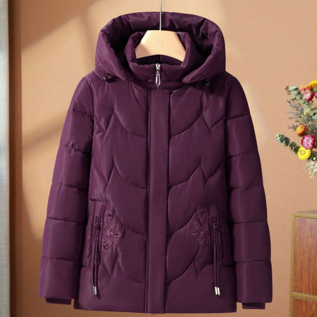 Frieda | Veste matelassée pour femmes avec capuche broderie florale manteau d'hiver cintré