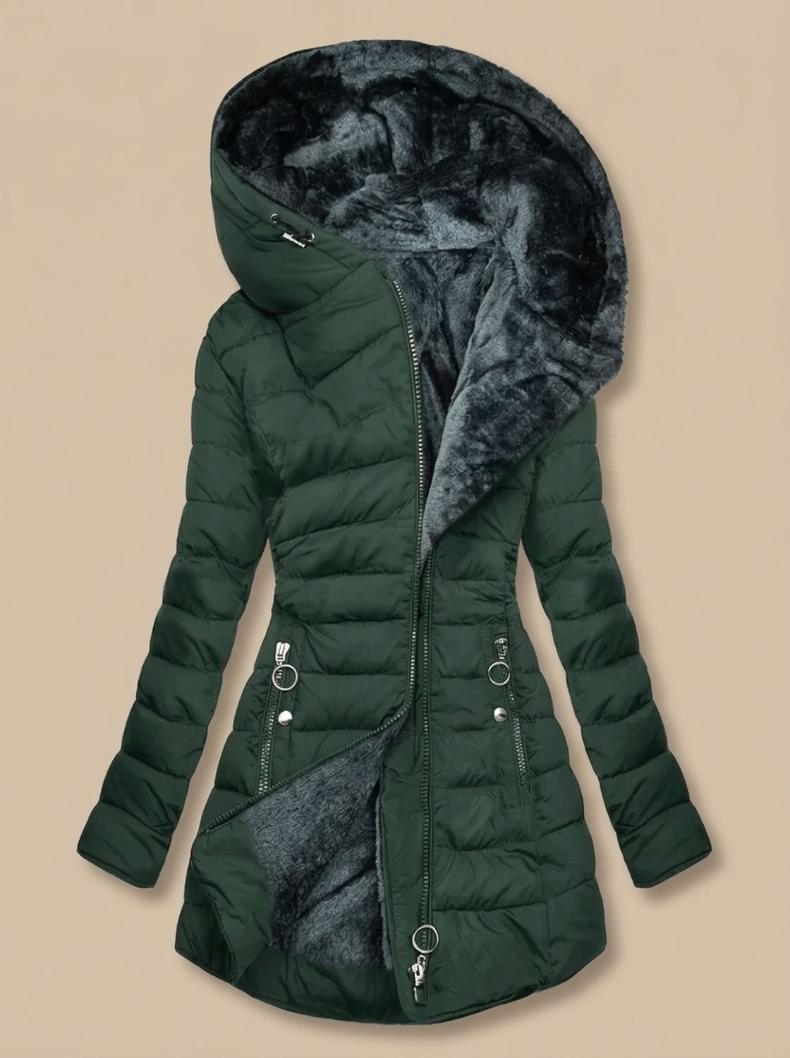 Elfriede | Veste matelassée pour femmes avec capuche en fausse fourrure