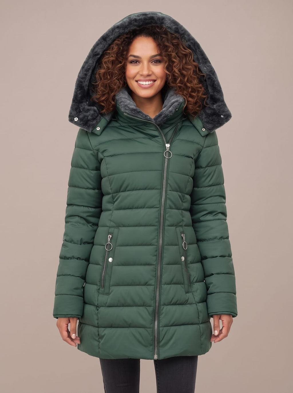 Elfriede | Veste matelassée pour femmes avec capuche en fausse fourrure