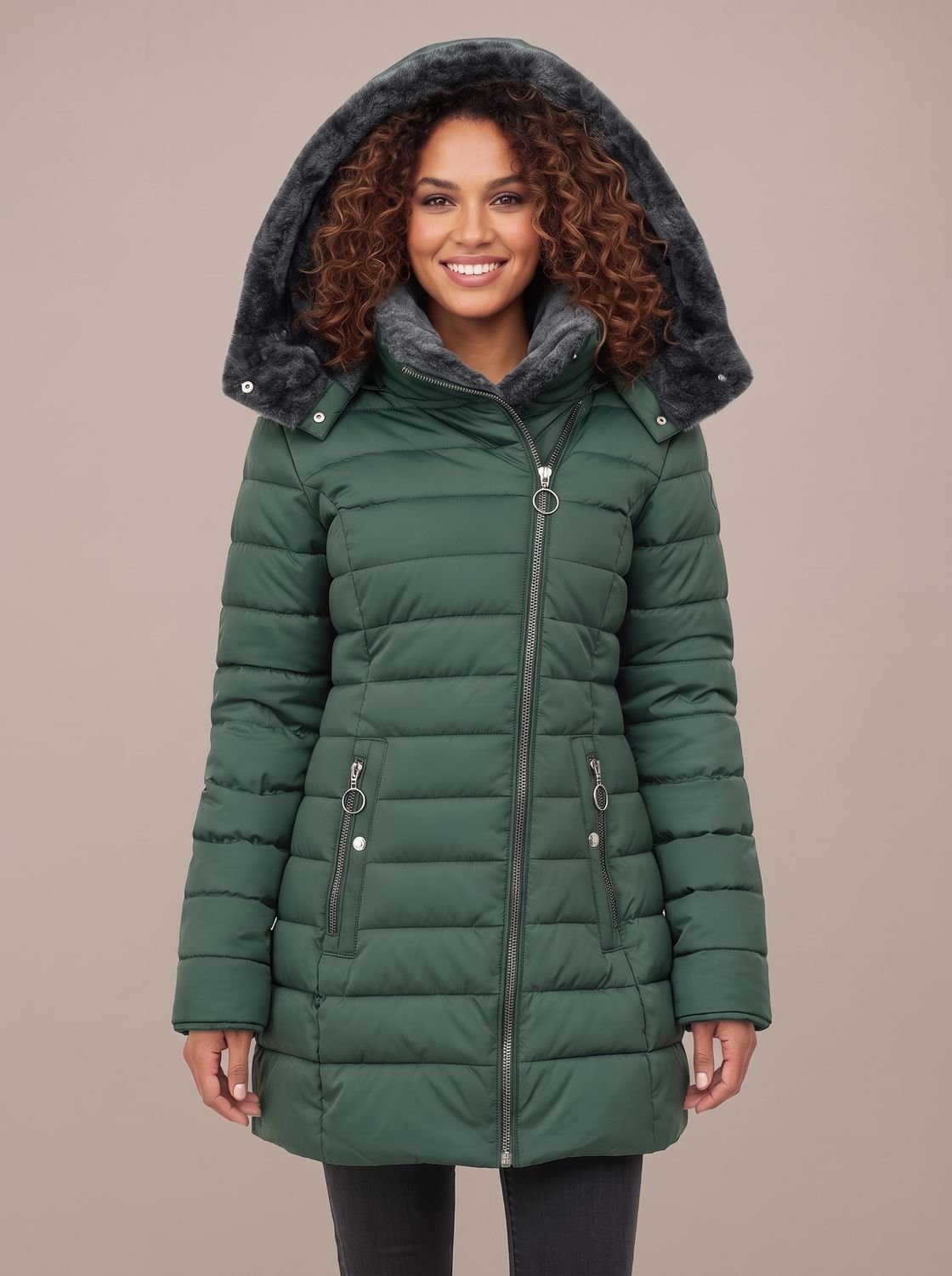 Elfriede | Veste matelassée pour femmes avec capuche en fausse fourrure