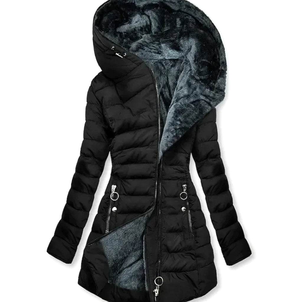 Elfriede | Veste matelassée pour femmes avec capuche en fausse fourrure
