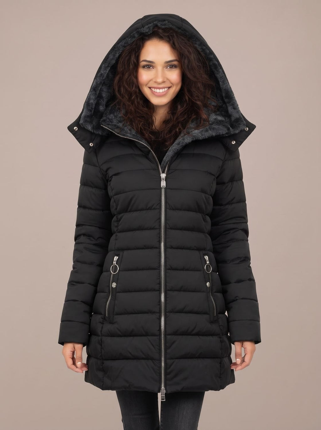 Elfriede | Veste matelassée pour femmes avec capuche en fausse fourrure