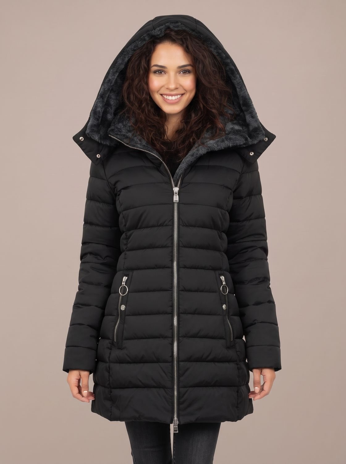 Elfriede | Veste matelassée pour femmes avec capuche en fausse fourrure