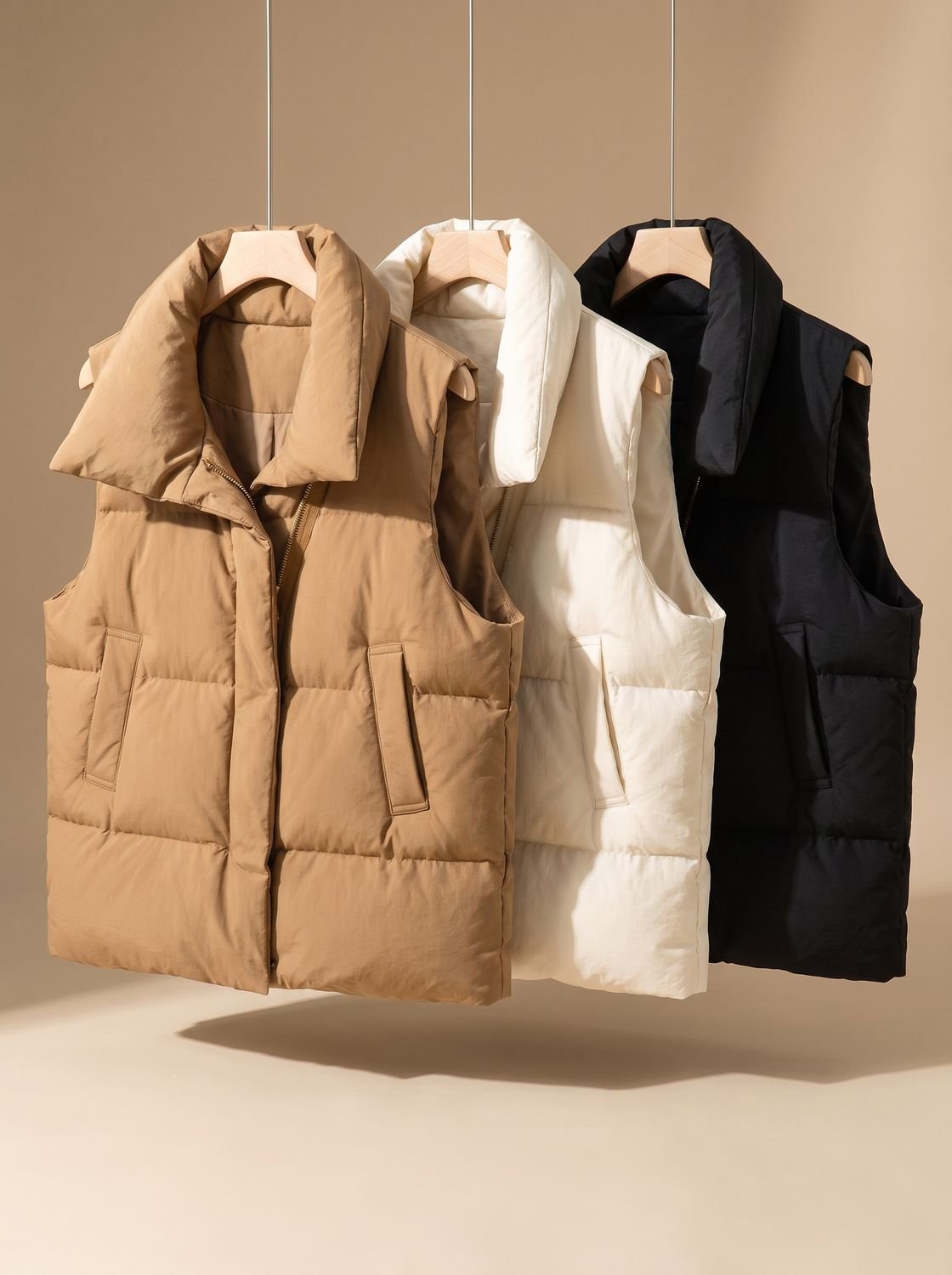 Annika | Gilet matelassé pour femmes avec col châle, fermeture éclair à double sens, coupe boxy