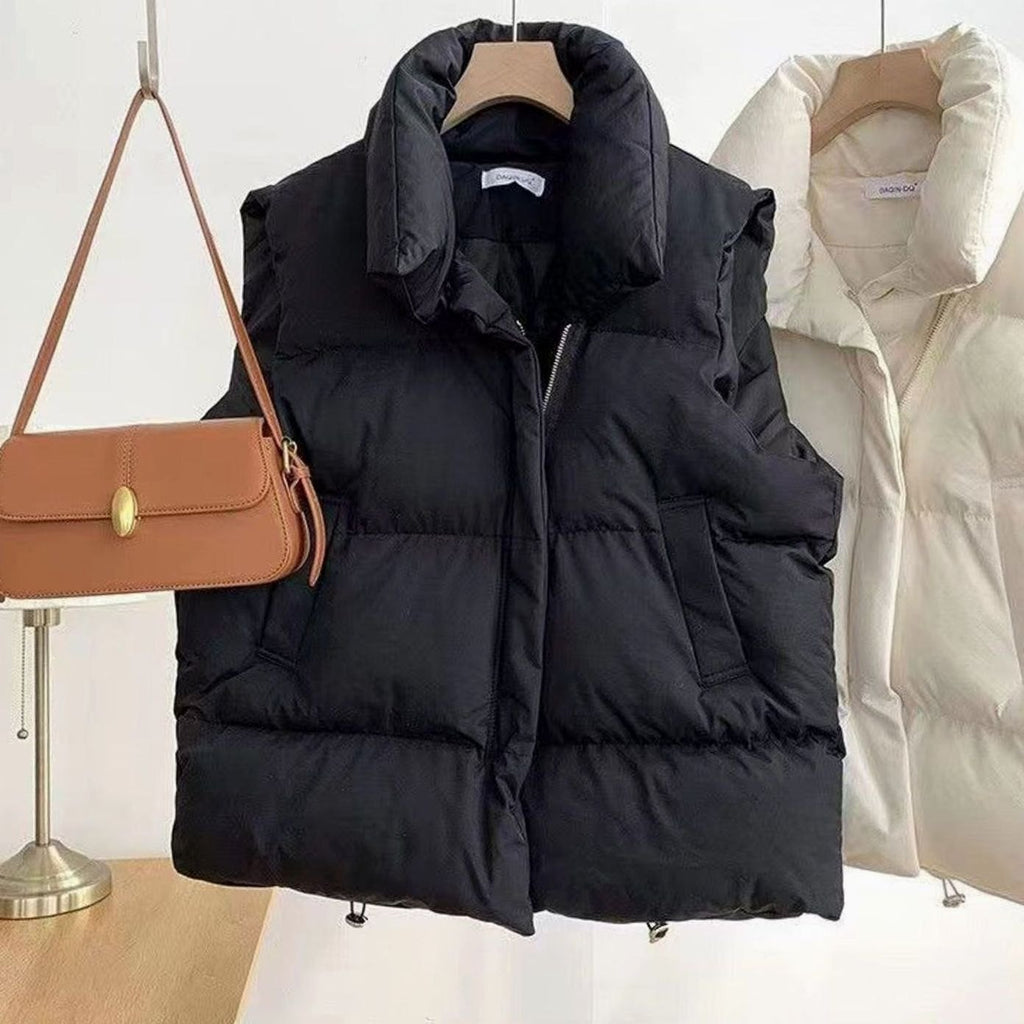 Annika | Gilet matelassé pour femmes avec col châle, fermeture éclair à double sens, coupe boxy