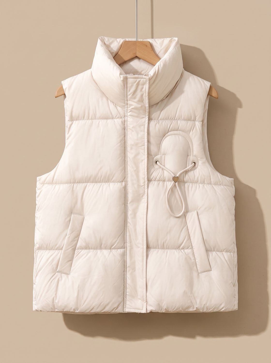 Leonie | Gilet matelassé pour femmes avec col montant et détail en cordon en forme de cœur