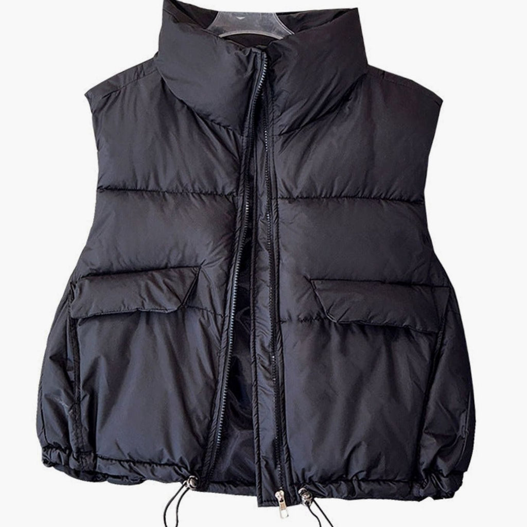 Elfriede | Gilet matelassé pour femmes Bodywarmer col montant avec cordon de serrage coupe boxy