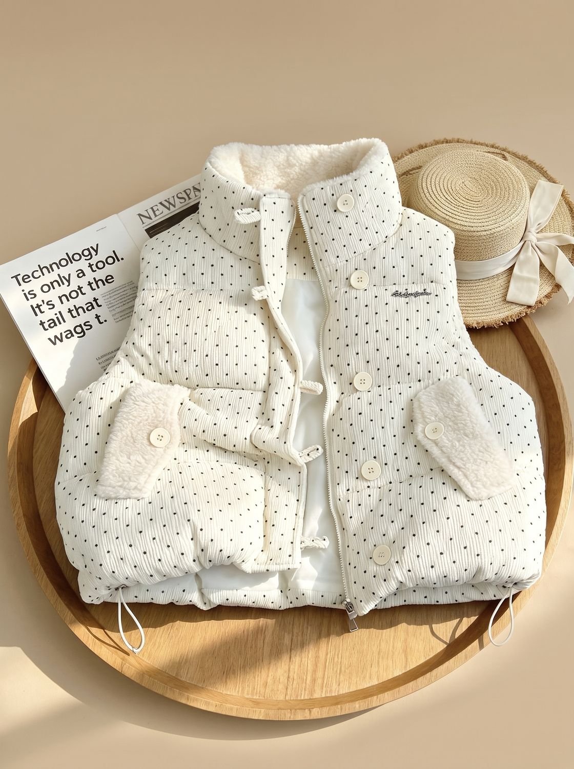 Marie | Gilet matelassé pour femmes avec doublure en teddy et col montant à pois