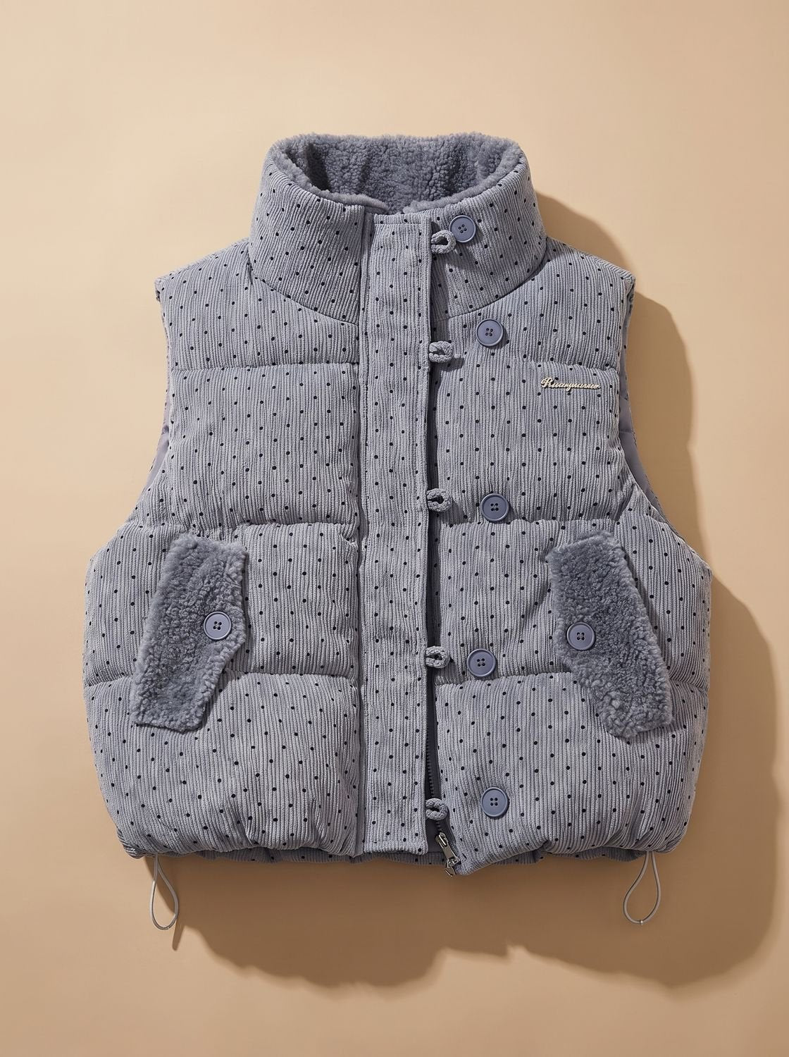 Marie | Gilet matelassé pour femmes avec doublure en teddy et col montant à pois