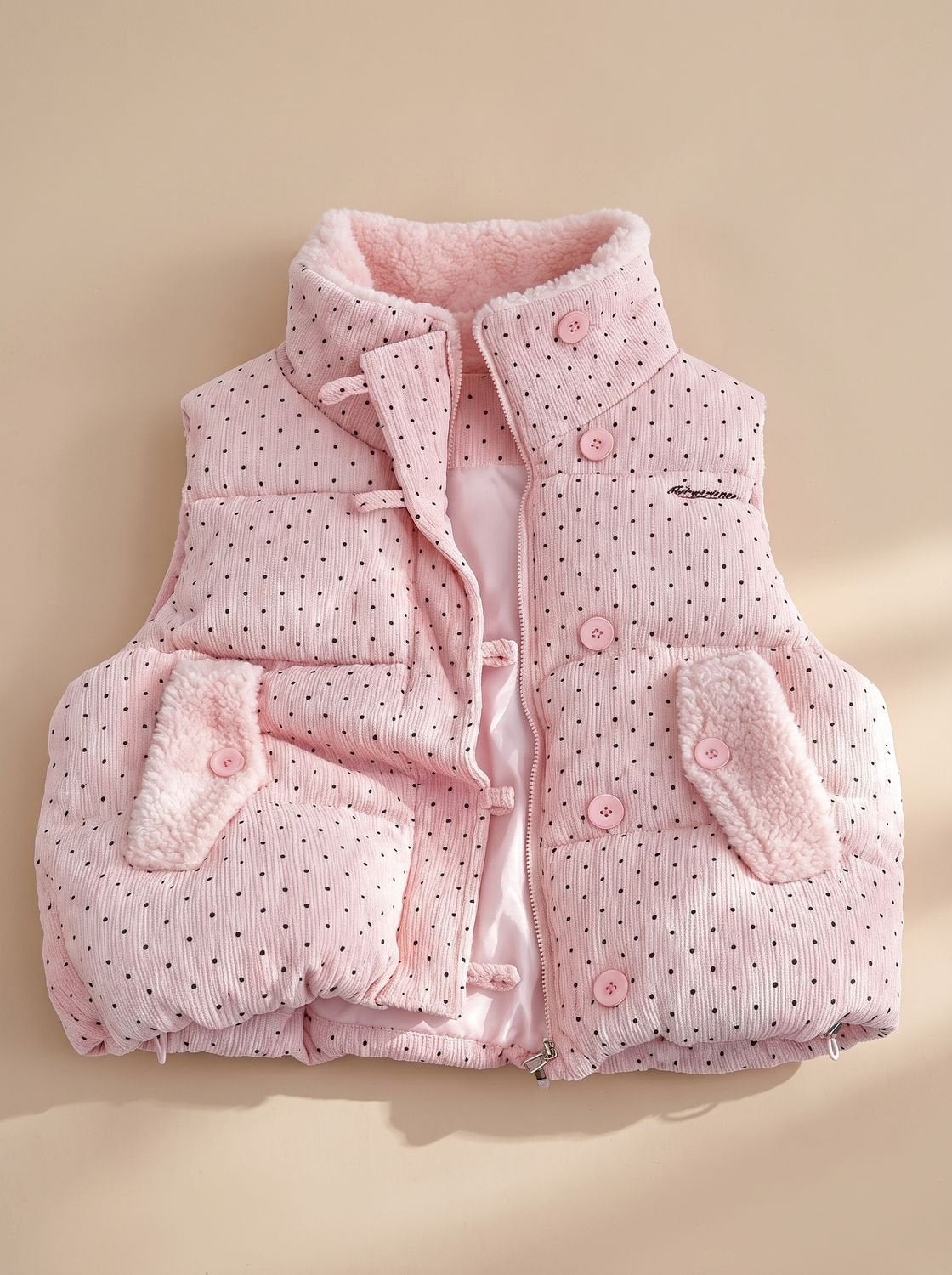 Marie | Gilet matelassé femme avec doublure en teddy col montant à pois
