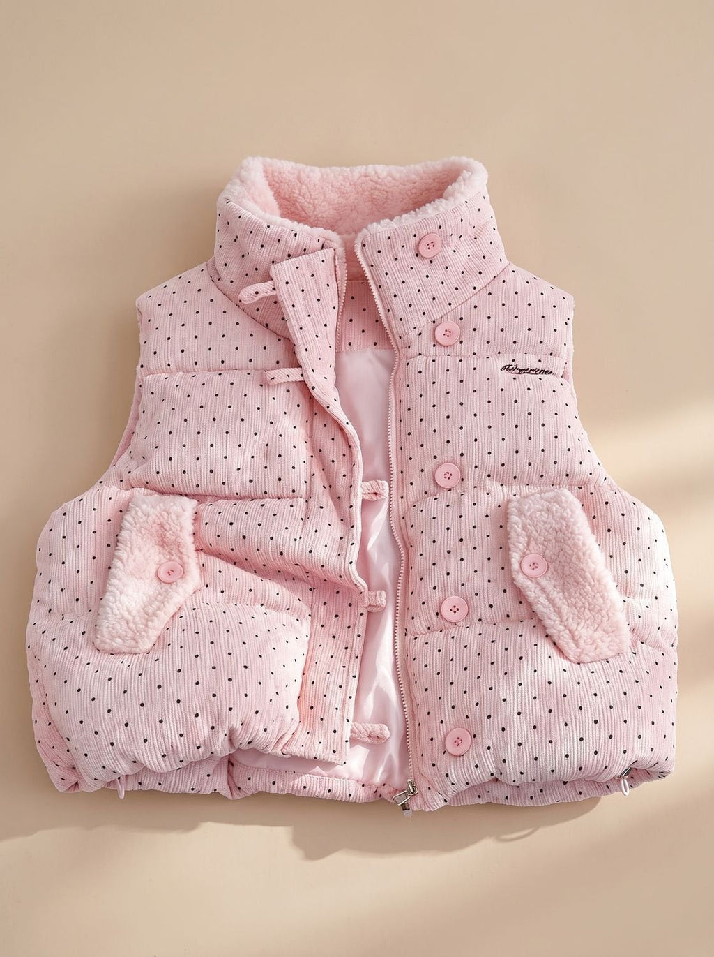 Marie | Gilet matelassé pour femmes avec doublure en teddy et col montant à pois
