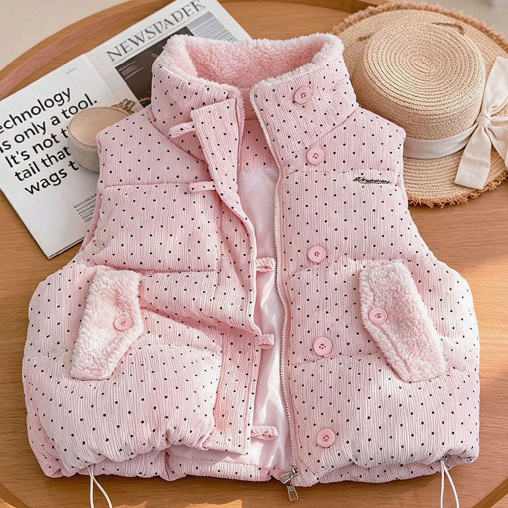 Marie | Gilet matelassé pour femmes avec doublure en teddy et col montant à pois