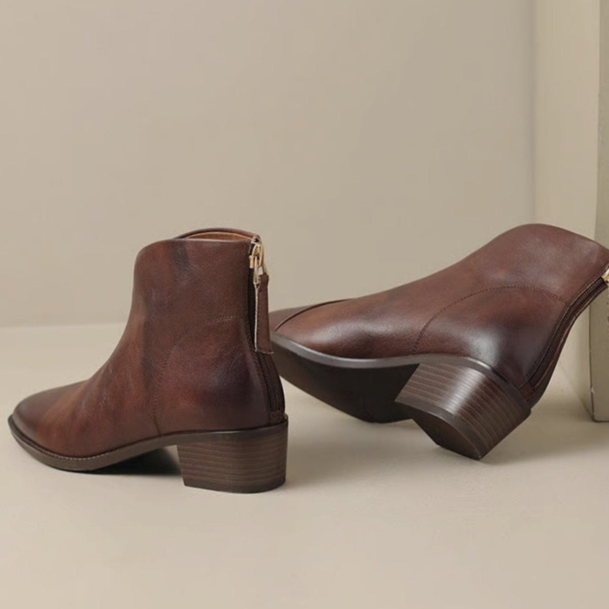 Sophie | Bottines pour femmes à bout pointu avec petit talon bloc et fermeture éclair
