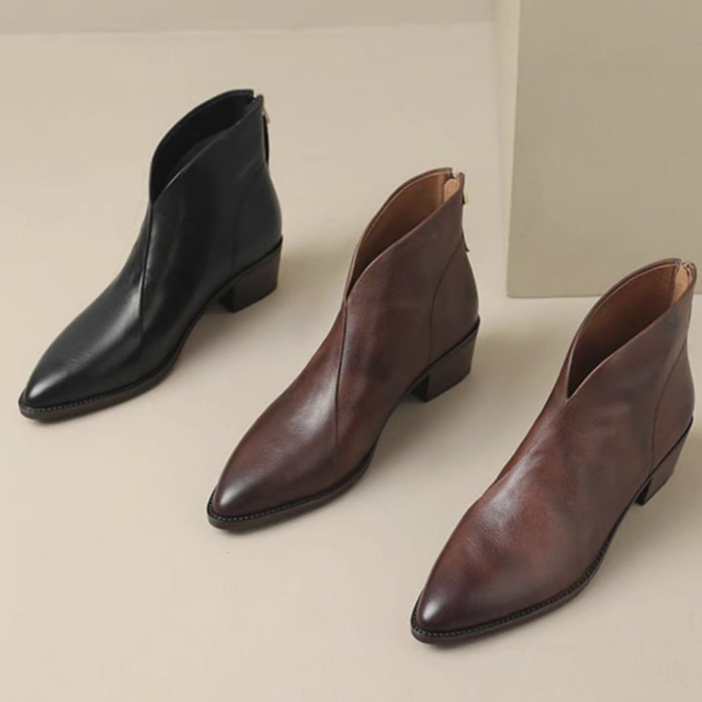 Sophie | Bottines pour femmes à bout pointu avec petit talon bloc et fermeture éclair
