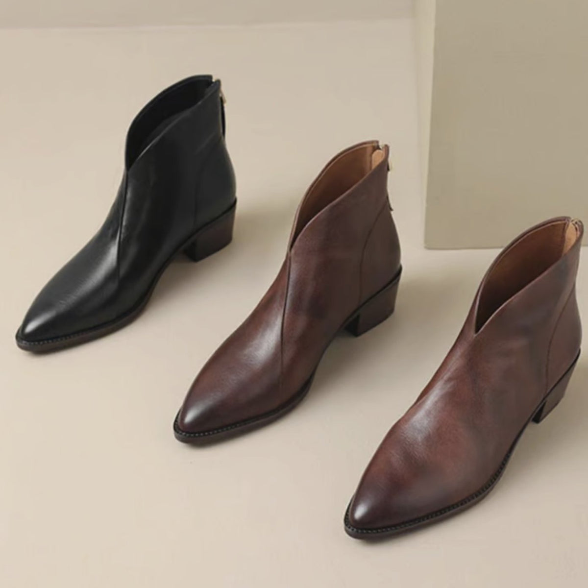 Sophie | Bottines pour femmes à bout pointu avec petit talon bloc et fermeture éclair