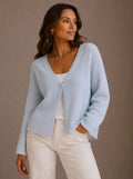 Elisabeth | Cardigan en tricot pour femmes à col en V, à un bouton, bord ondulé