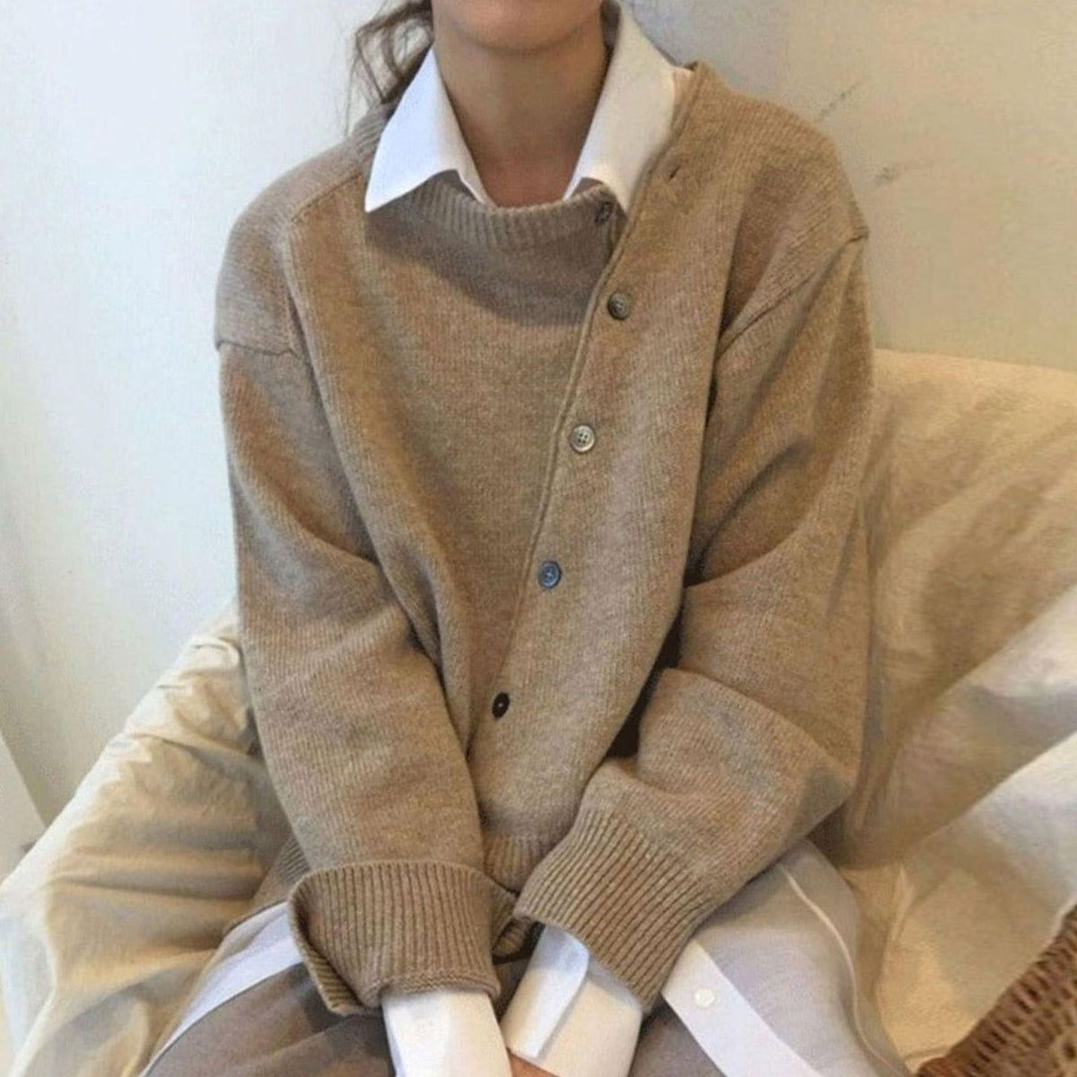 Leonie | Veste en tricot pour femmes avec boutons, coupe oversized, col rond