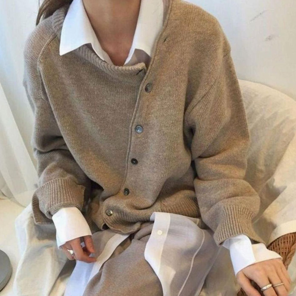 Leonie | Veste en tricot pour femmes avec boutons, coupe oversized, col rond