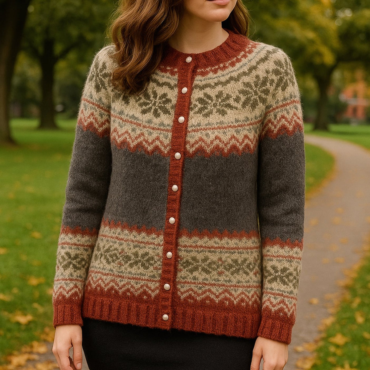 Hannah | Cardigan en tricot pour femmes avec motif norvégien et col rond
