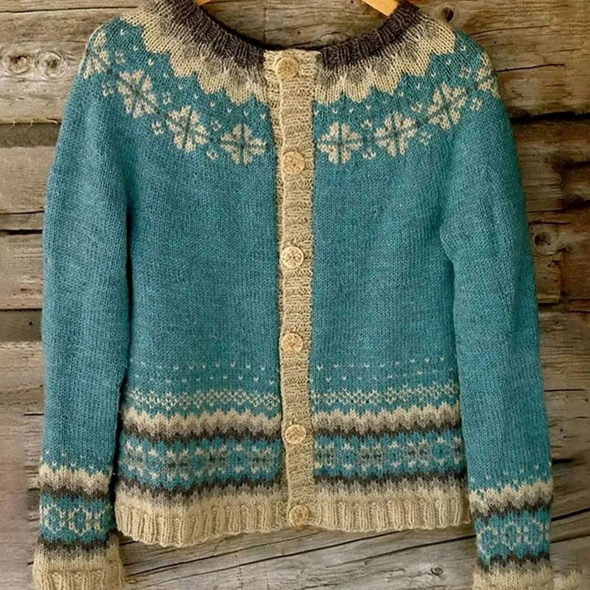 Hannah | Cardigan en tricot pour femmes avec motif norvégien et col rond